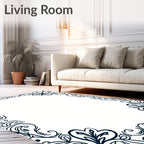 Elegant Outline Floral Border Design Rug