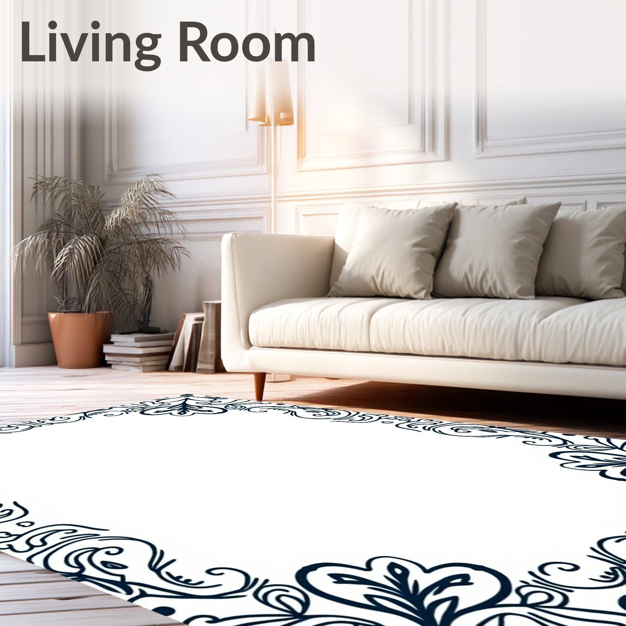 Elegant Outline Floral Border Design Rug
