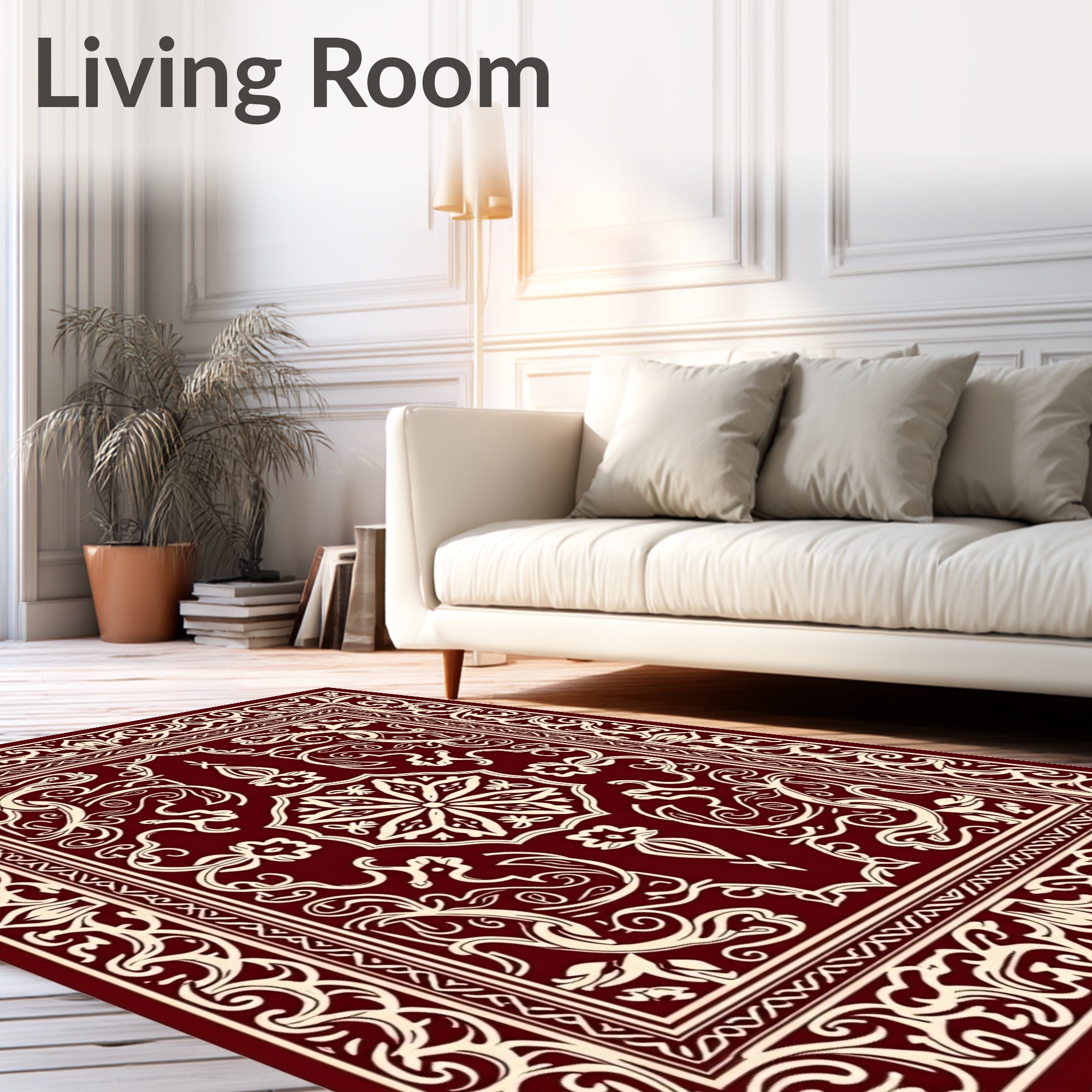 Ornate Red Cream Floral Pattern Rug