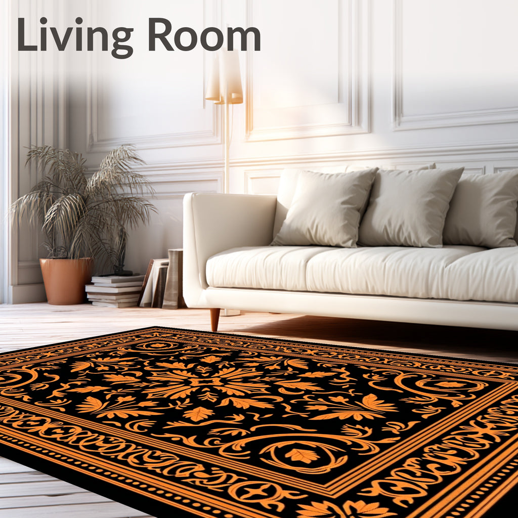 Ornate Floral Scrolled Frame Design Rug