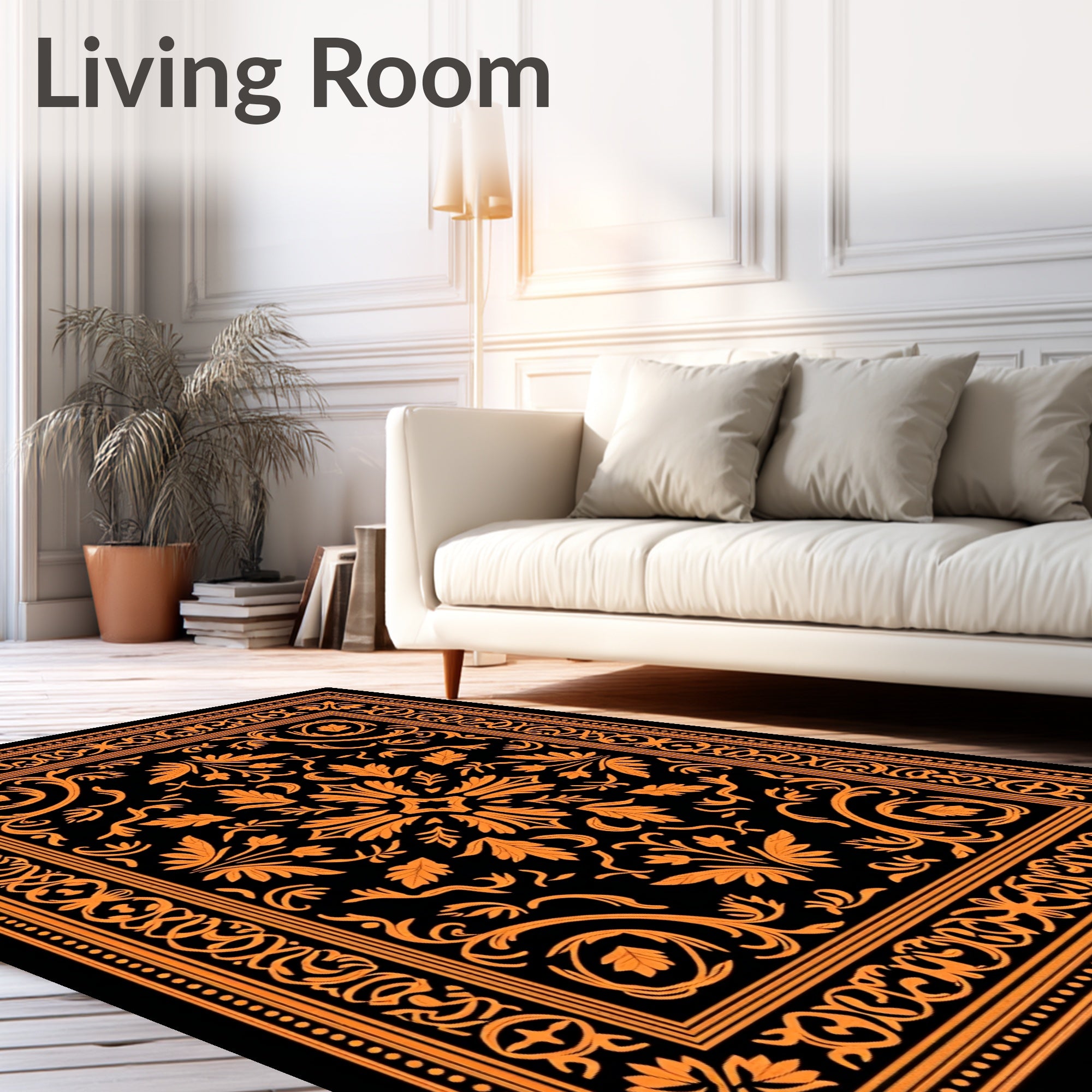 Ornate Floral Scrolled Frame Design Rug