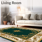 Ornate Floral Green Gold Border Rug