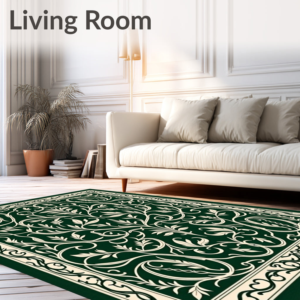 Green Ivory Floral Swirls Rug