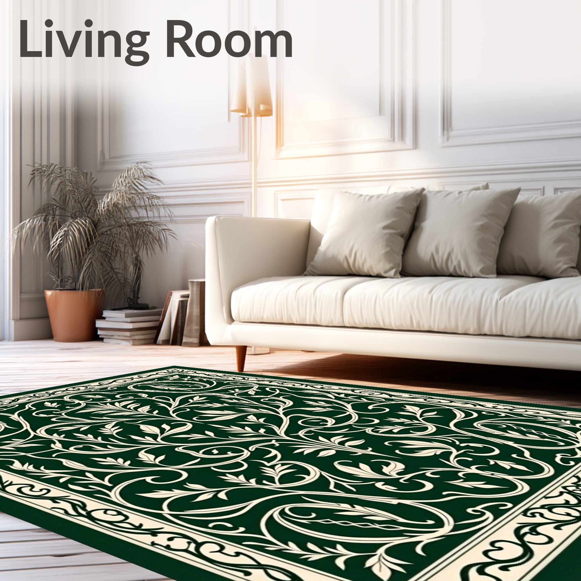 Green Ivory Floral Swirls Rug