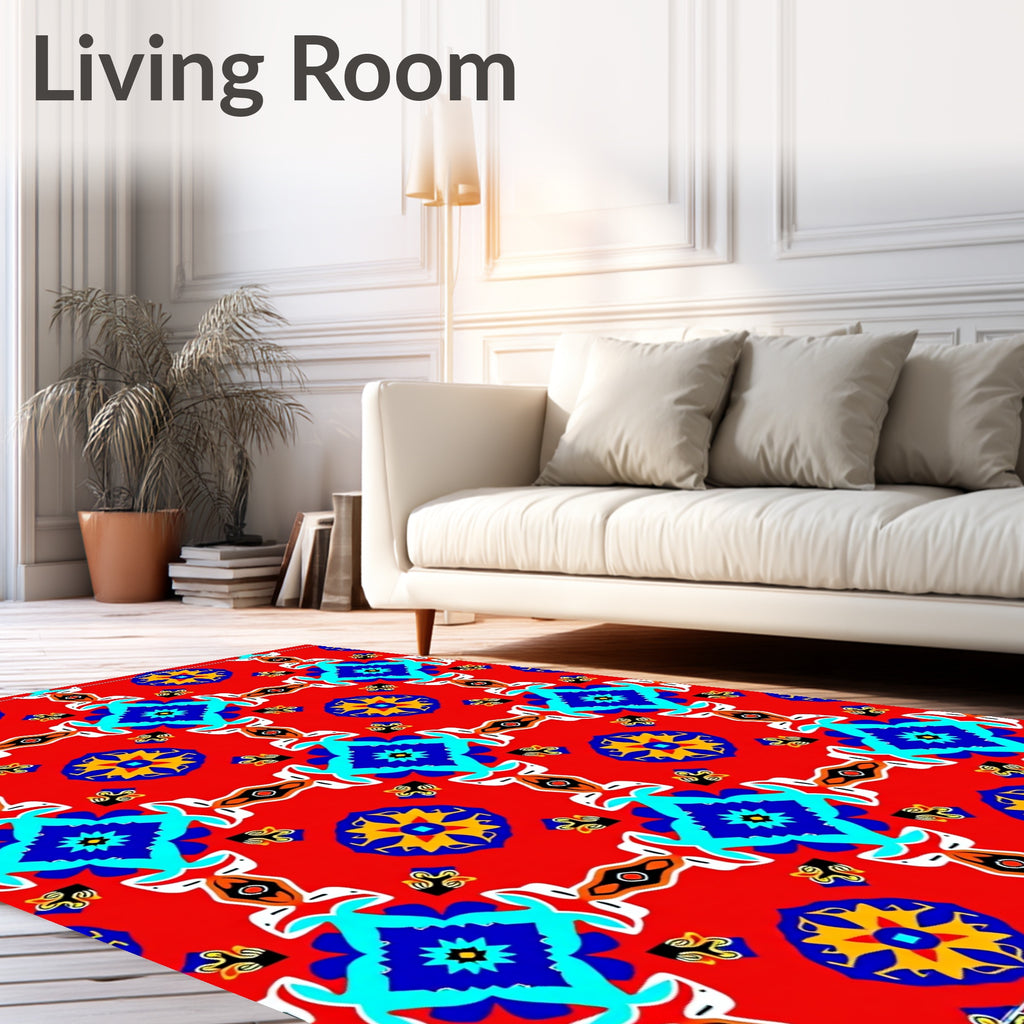 Bright Red Blue Abstract Geometric Rug