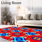 Bright Red Blue Abstract Geometric Rug