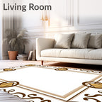 Ornate Scrollwork Brown Gold Frame Pattern Rug