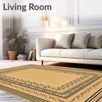Ornate Black Gold Geometric Frame Design Rug