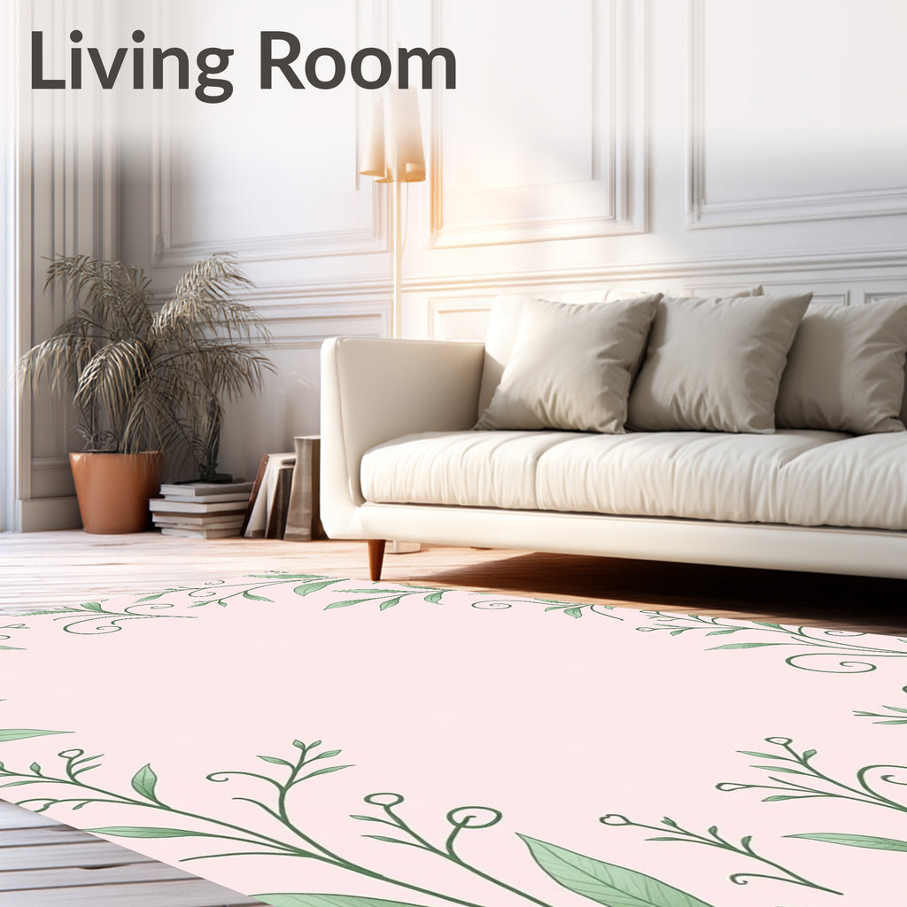 Delicate Green Swirl Floral Border Rug