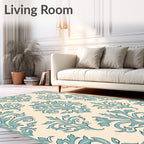 Elegant Teal Damask Floral Pattern Rug