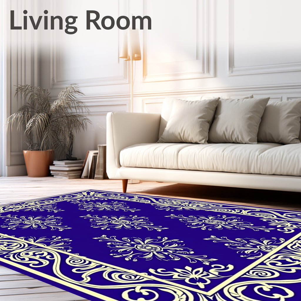 Royal Blue Ivory Floral Medallion Rug