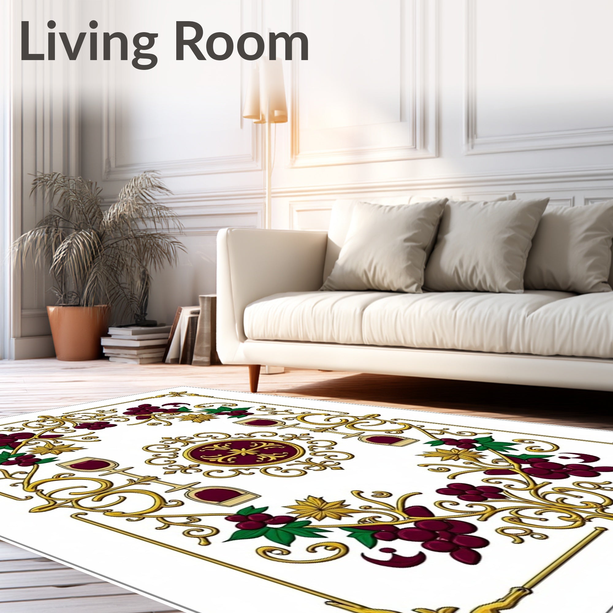 Ornate Gold Grape Vine Pattern Rug