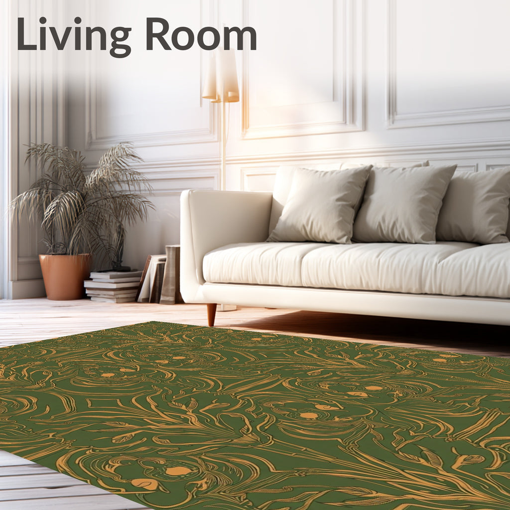 Emerald Gold Art Nouveau Floral Rug
