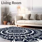 Intricate Radial Black And White Design Rug