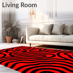 Bold Red and Black Wavy Lines Design Rug