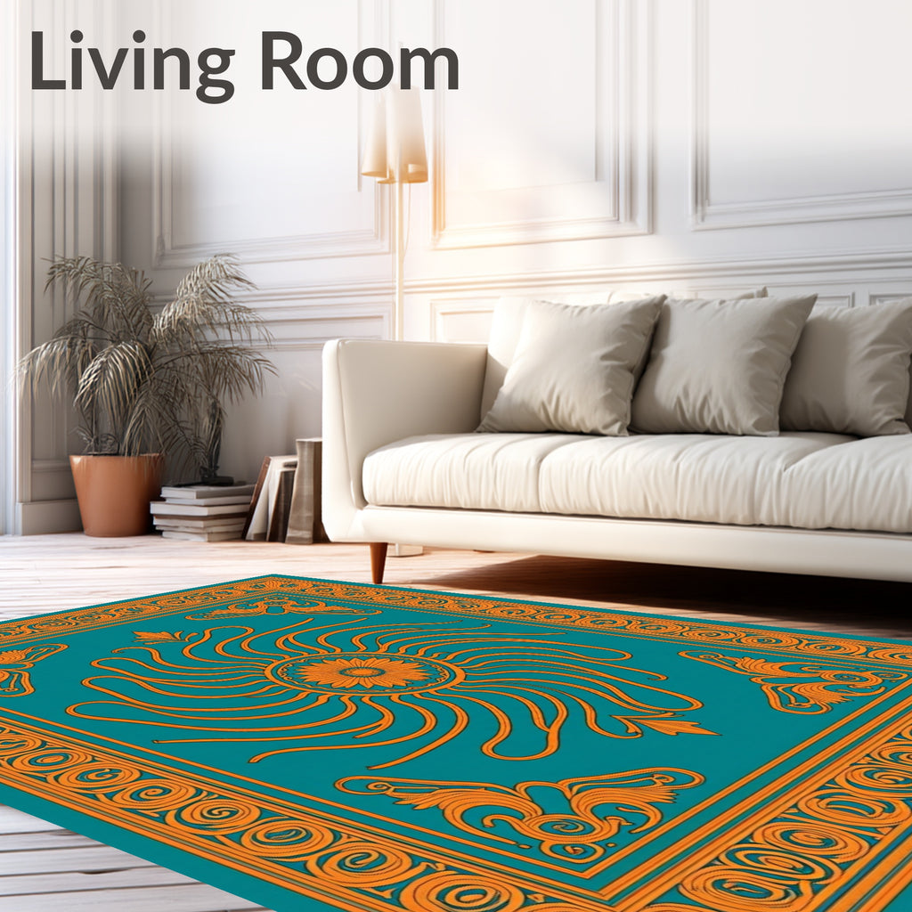 Sunburst With Swirl Border Design Rug