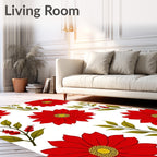 Vibrant Red Floral Botanical Arrangement Rug