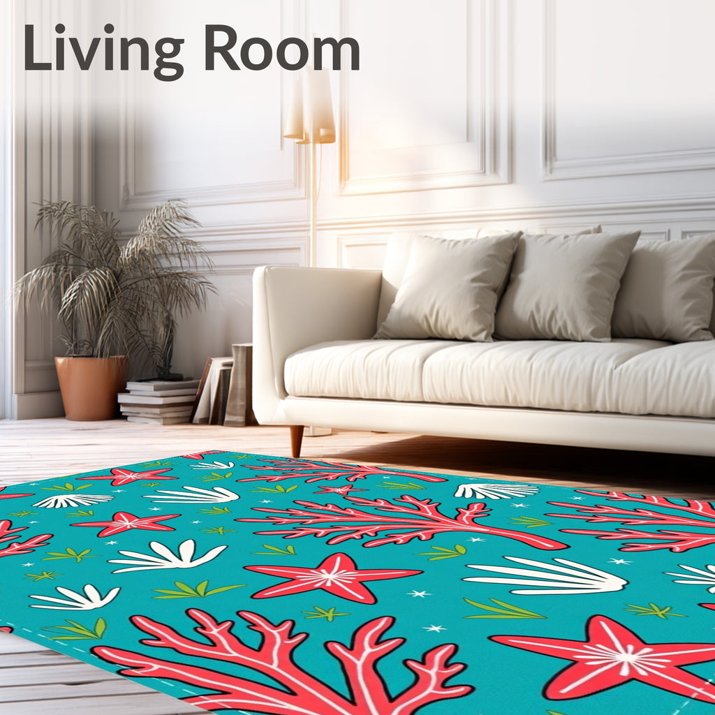 Coral Starfish Shell Ocean Pattern Rug