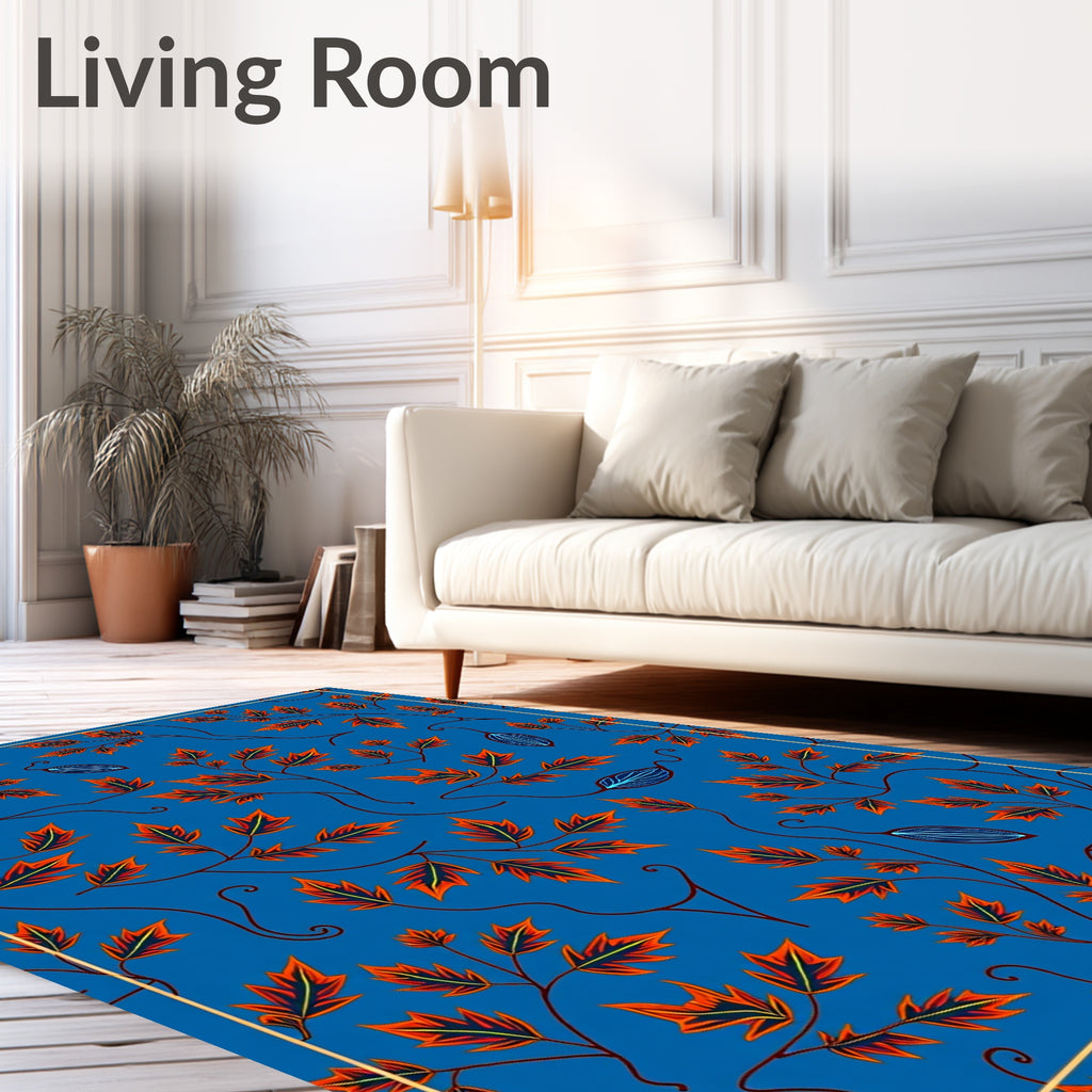 Vibrant Blue Autumn Leaf Branch Rug
