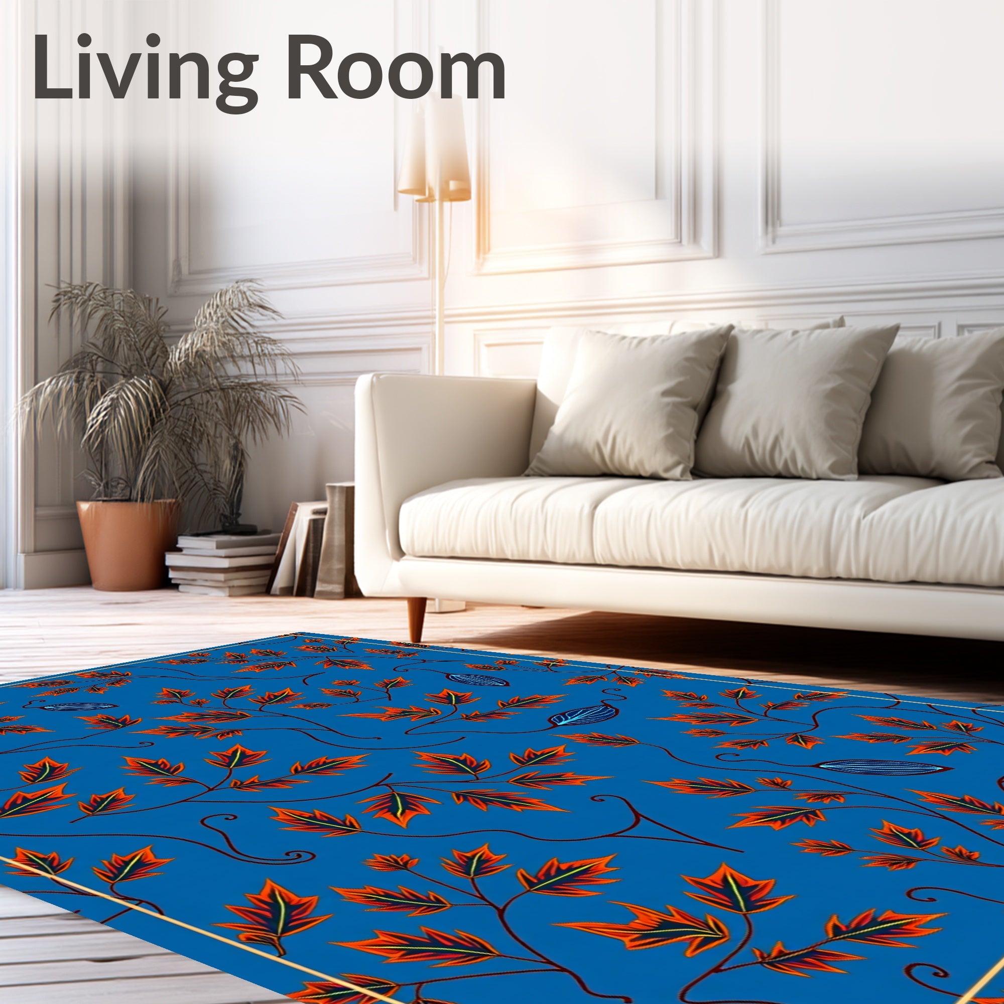 Vibrant Blue Autumn Leaf Branch Rug