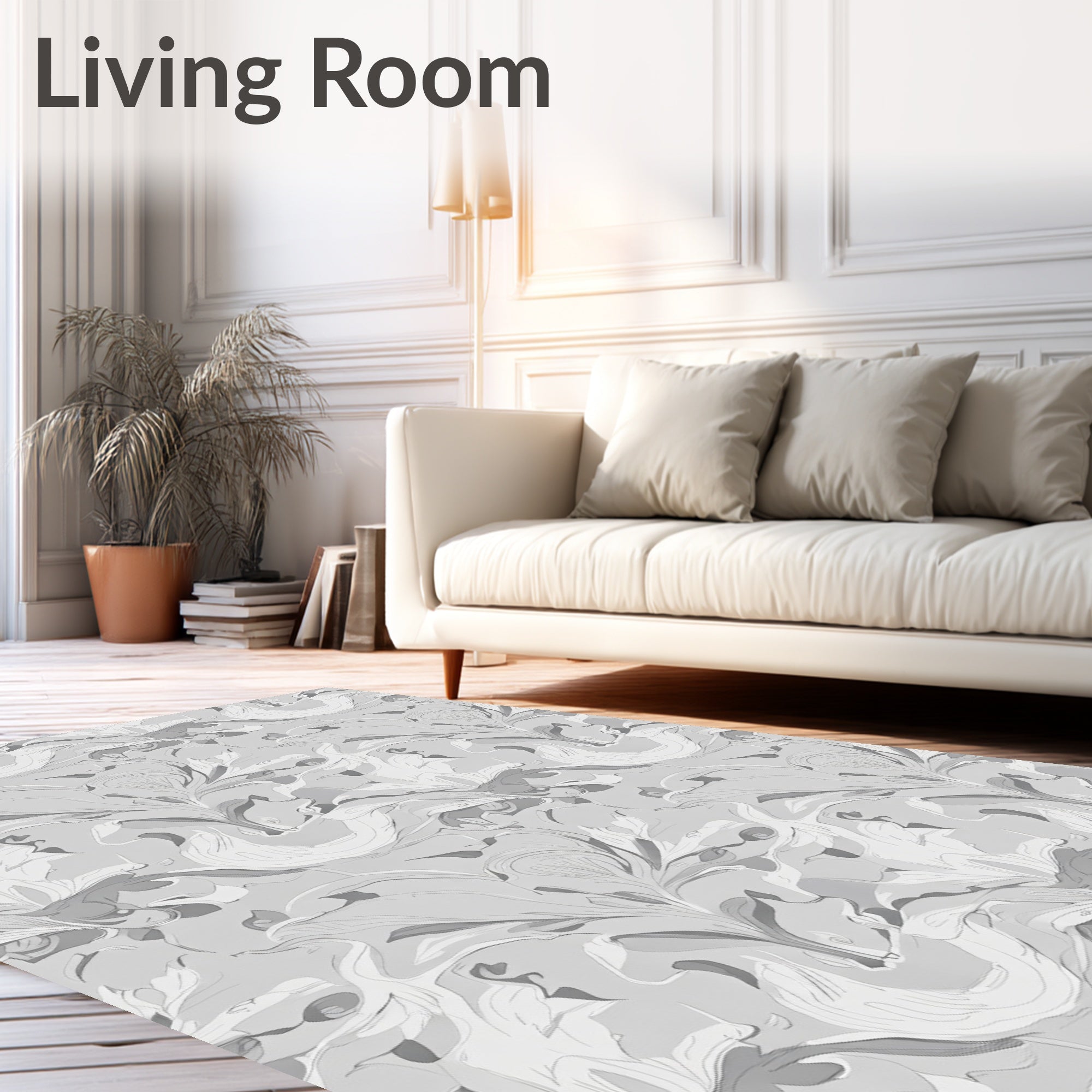 Monochromatic Floral Swirl Pattern Rug