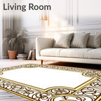 Ornate Golden Scrollwork Pattern Rug