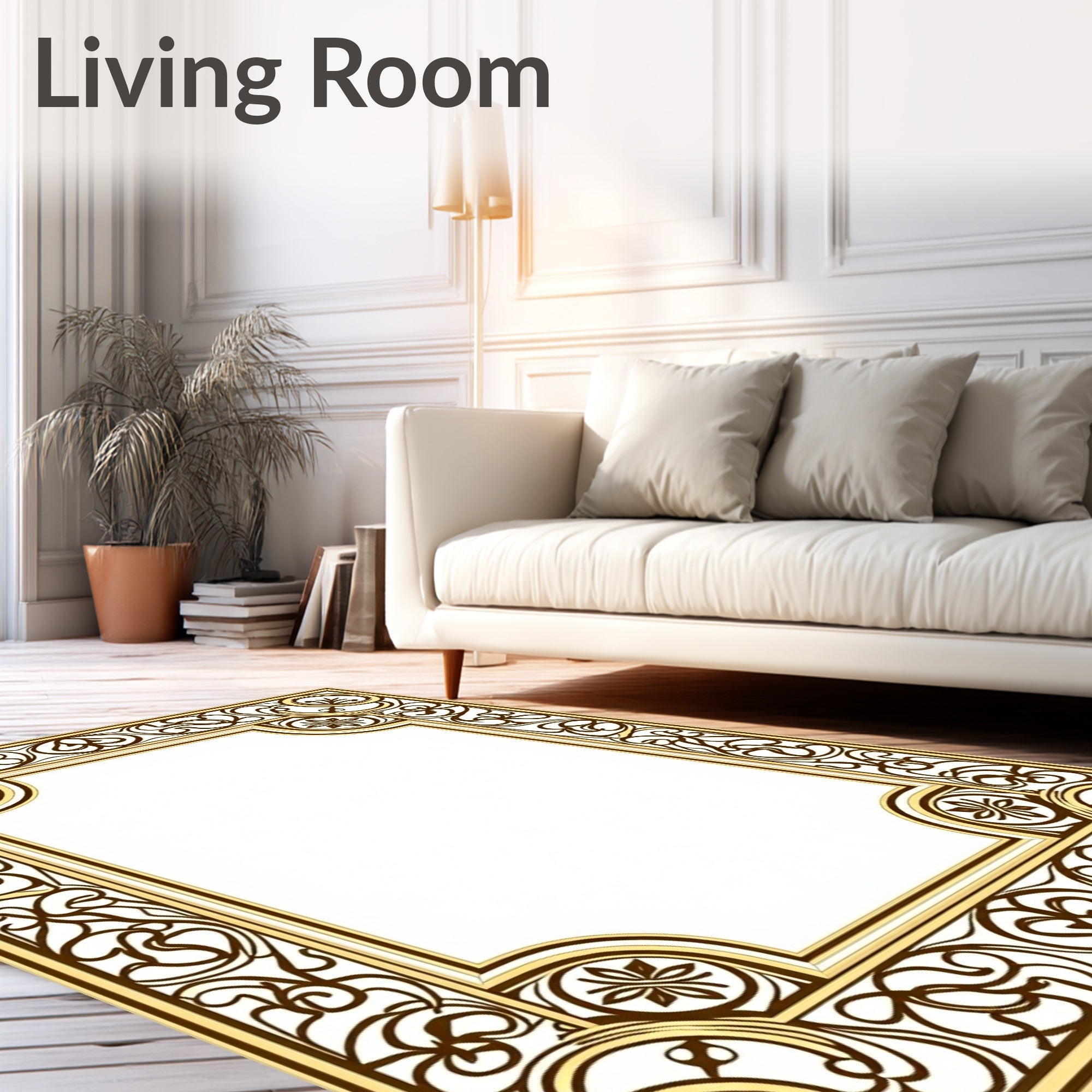 Ornate Golden Scrollwork Pattern Rug