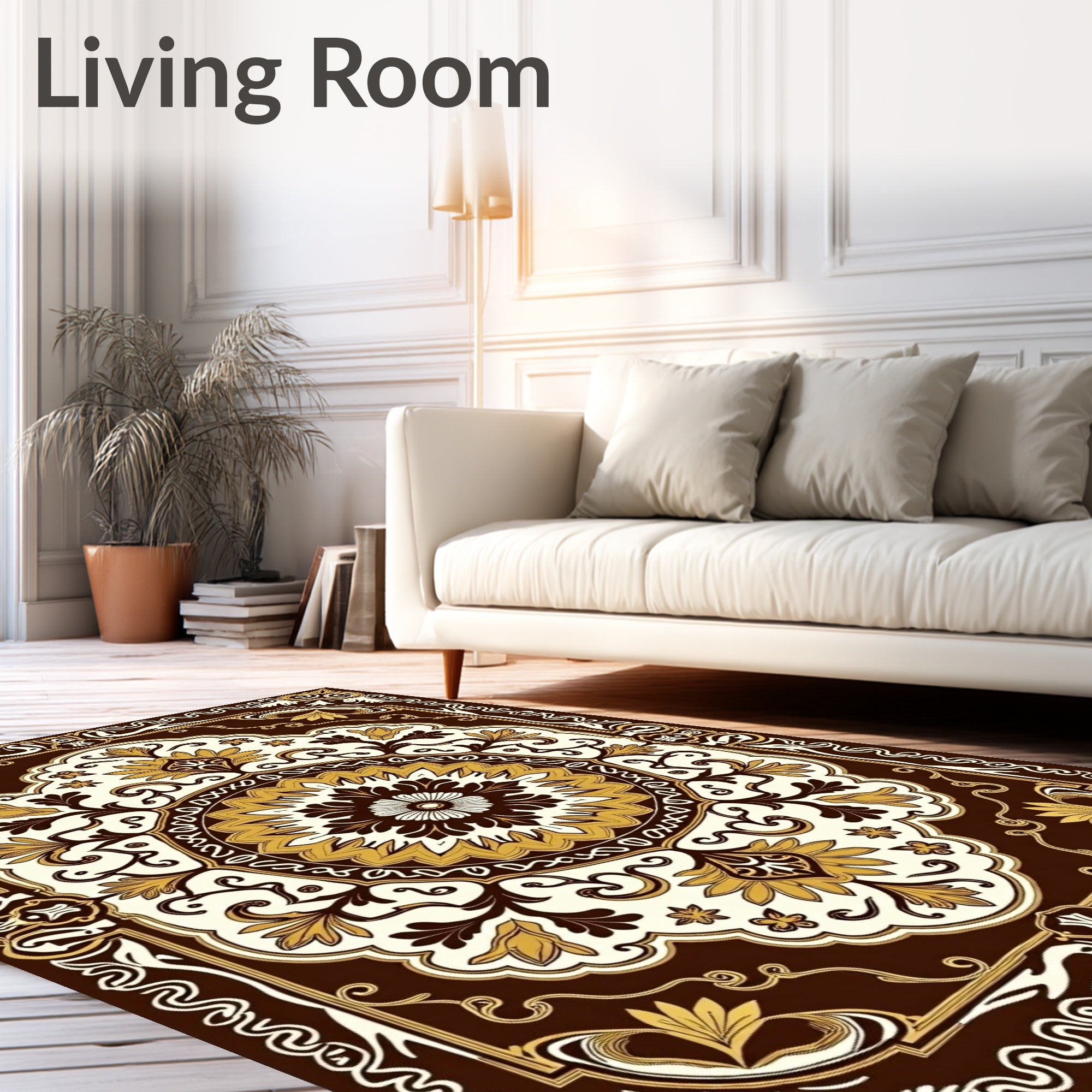 Rich Brown Gold Floral Mandala Rug