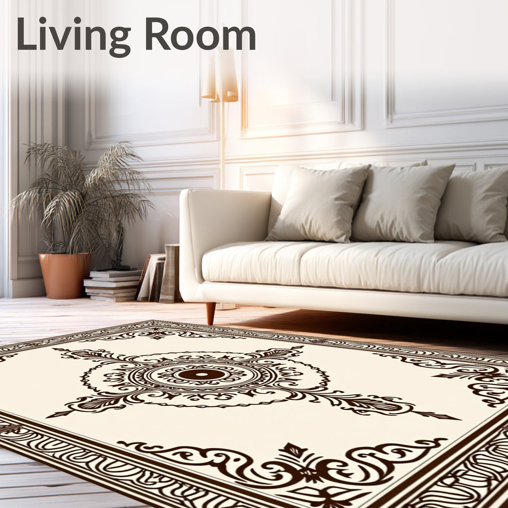 Dark Brown Ornate Scrollwork Design Rug