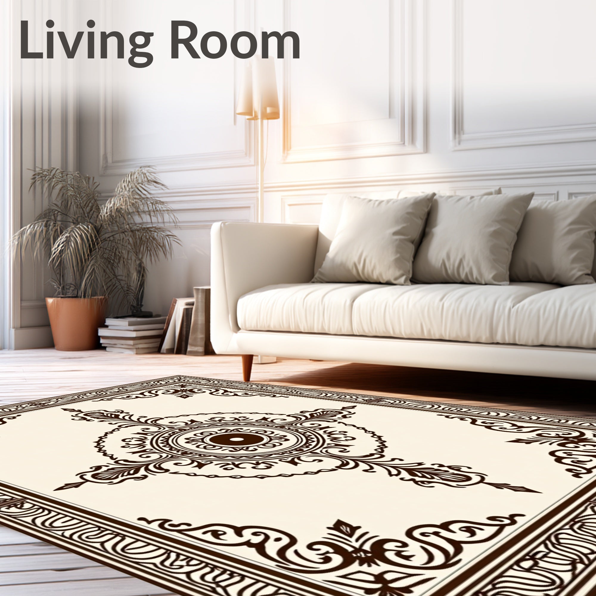 Dark Brown Ornate Scrollwork Design Rug