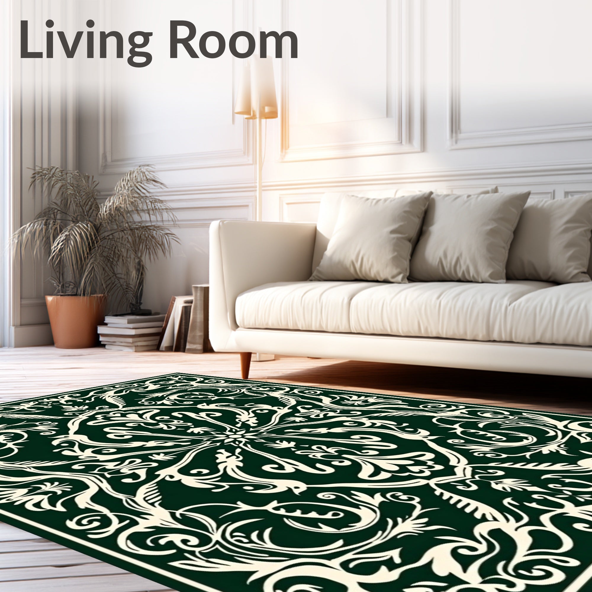 Intricate Cream Floral Damask Rug