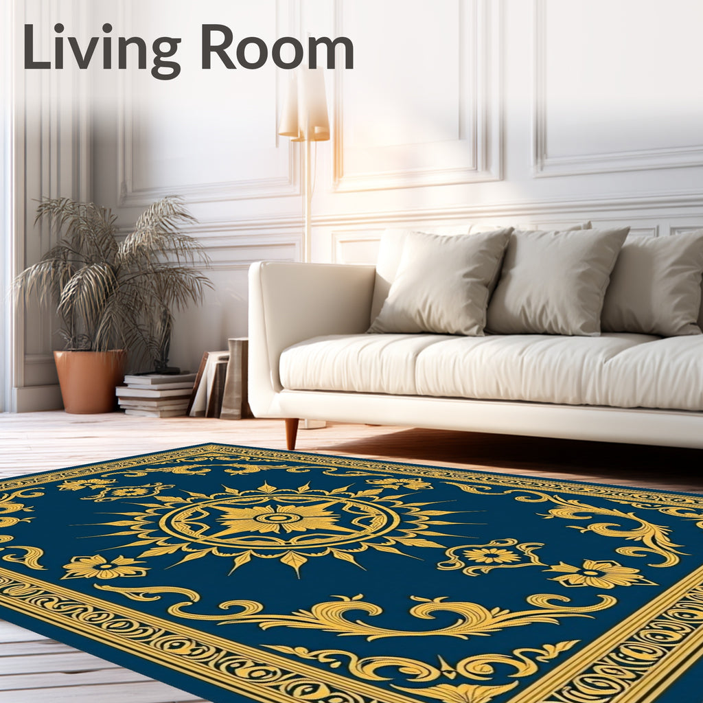 Ornate Floral Medallion Border Design Rug