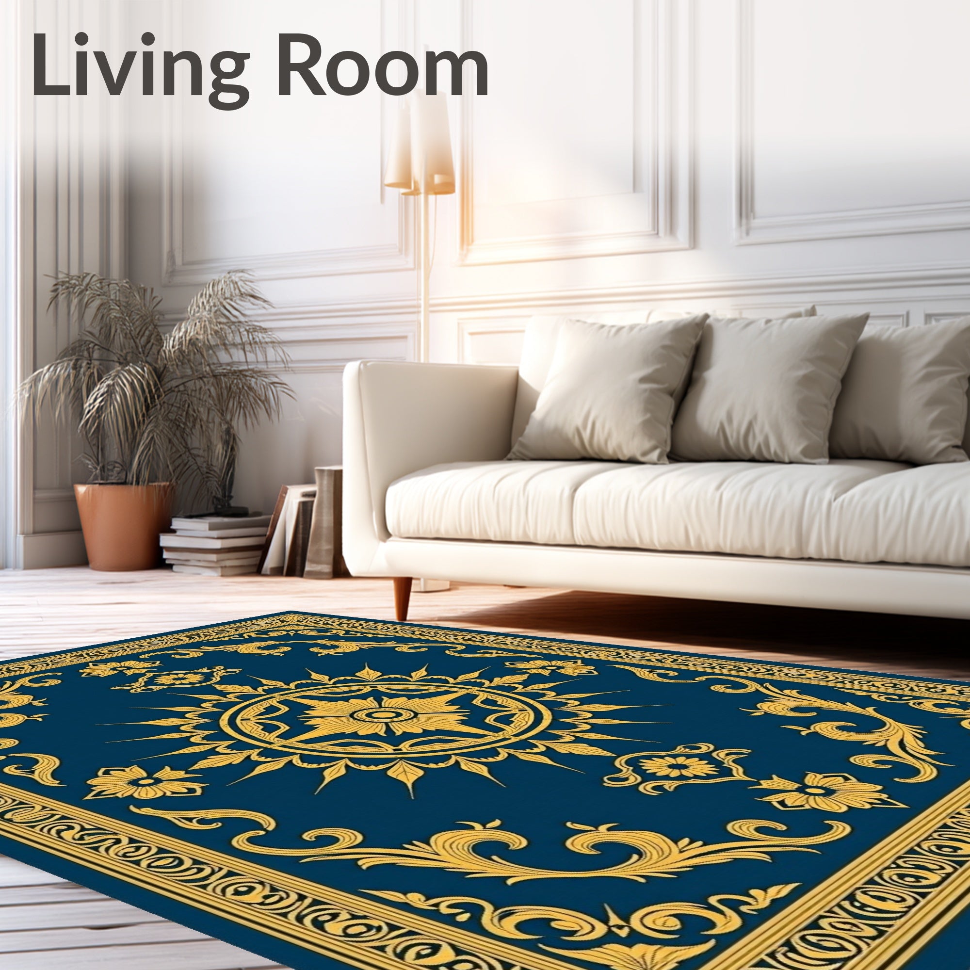 Ornate Floral Medallion Border Design Rug