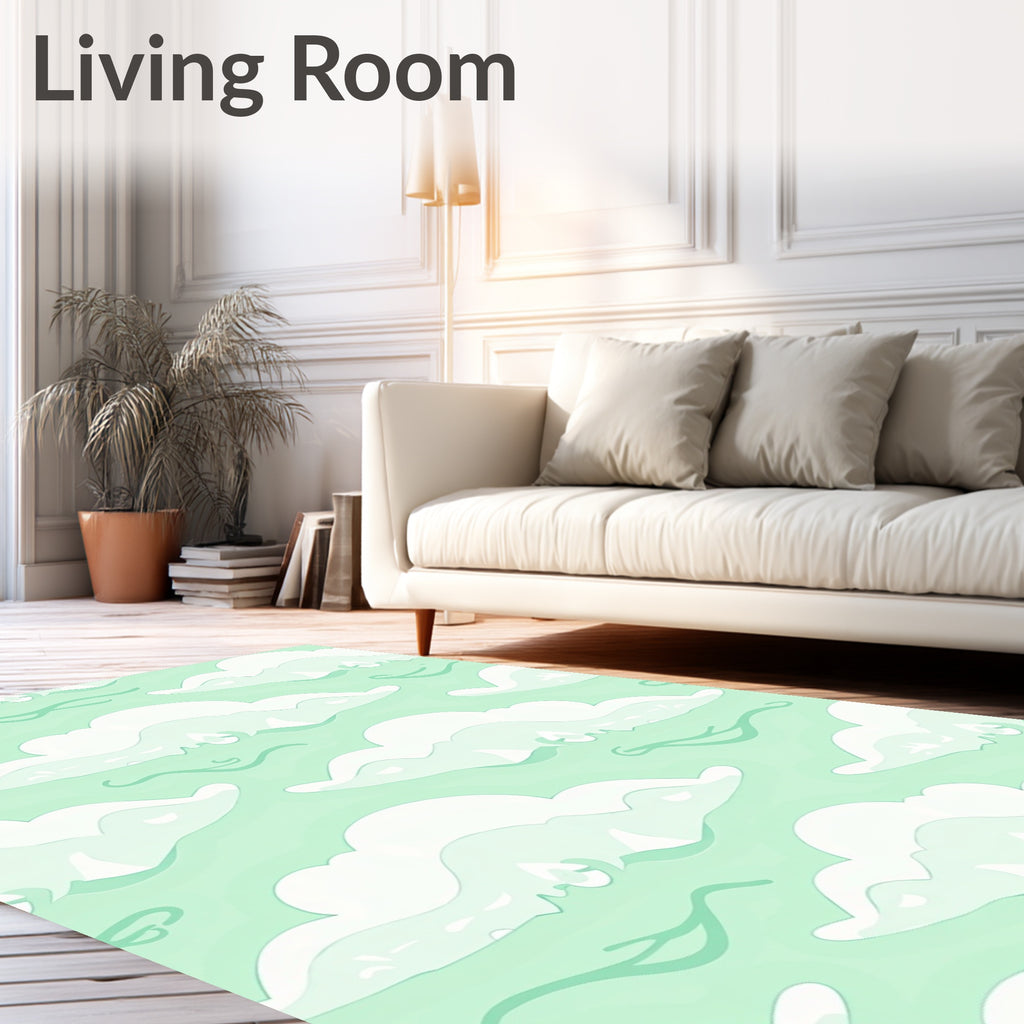 Whimsical Cloud Pattern in Mint Green Rug