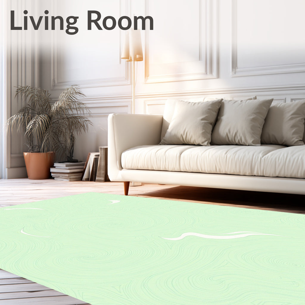 Abstract Swirling Mint And White Design Rug