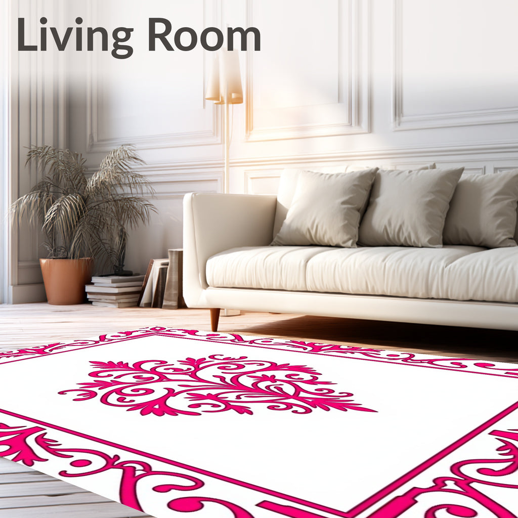 Ornate Pink Floral Damask Design Rug