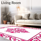 Ornate Pink Floral Damask Design Rug