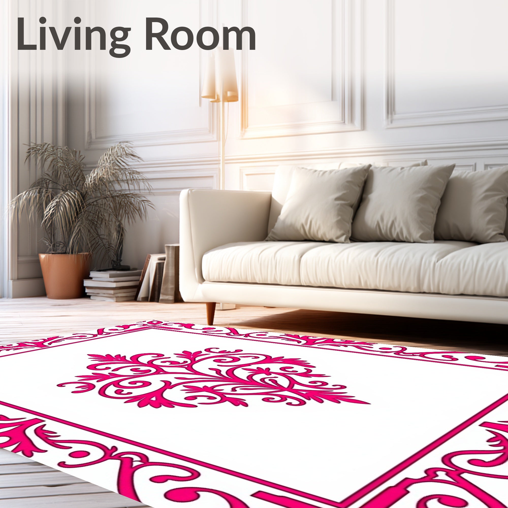 Ornate Pink Floral Damask Design Rug