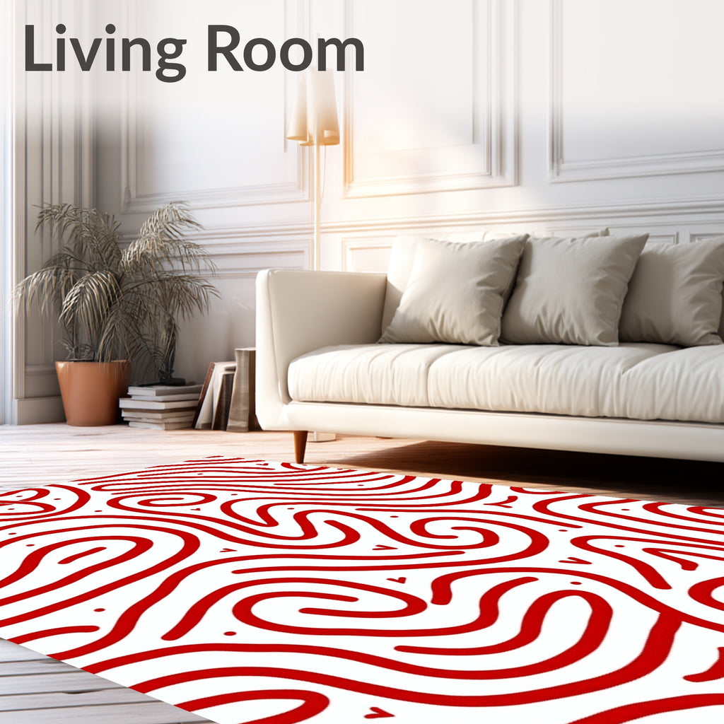 Bold Red Wavy Line Art Rug