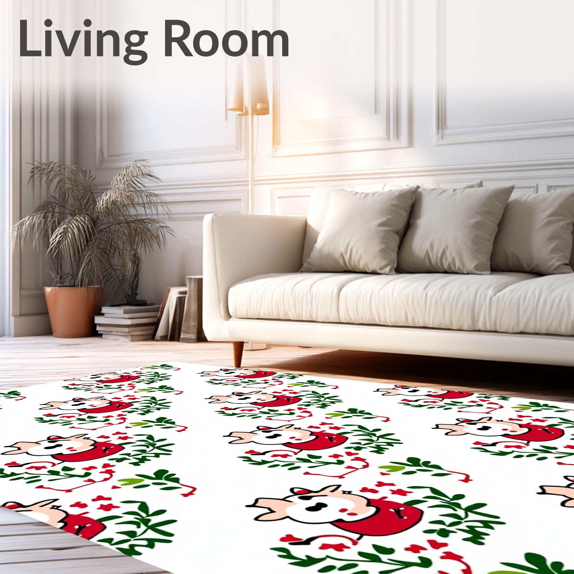 Whimsical Red Floral Goat Meadow Rug