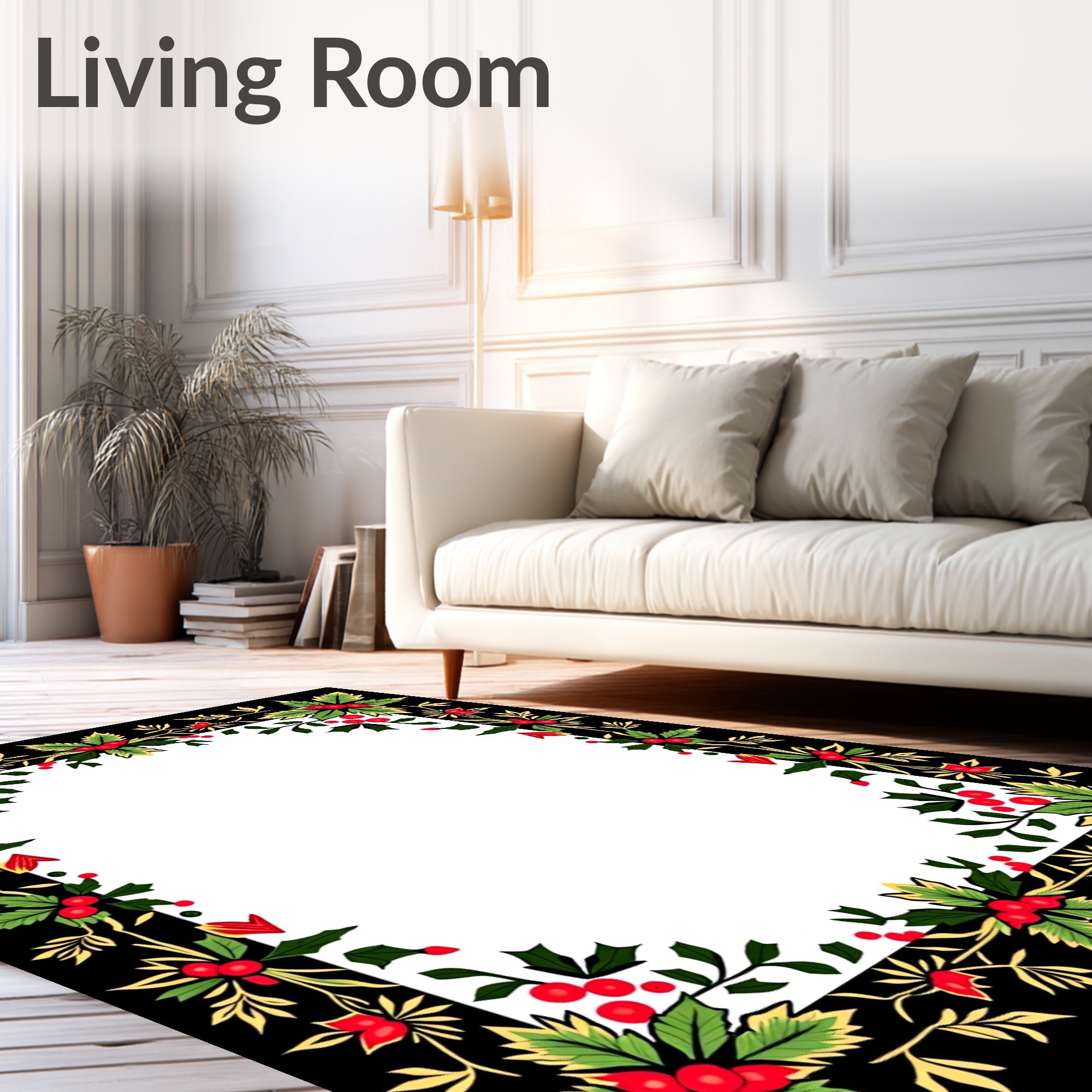 Christmas Berry Leaf Border Rug