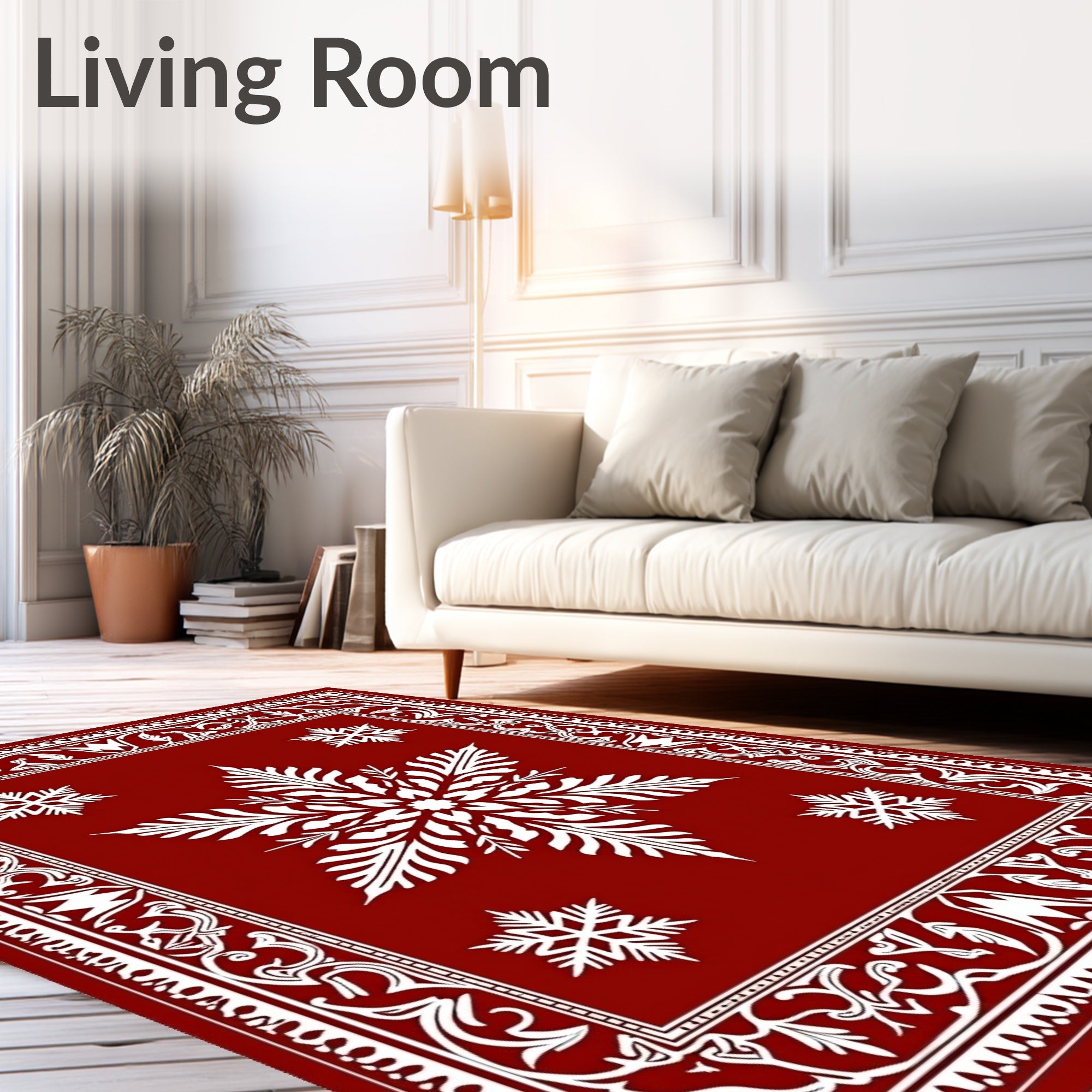 Crimson Snowflake Laurel Frame Rug