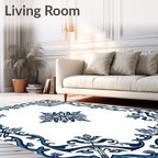 Elegant Blue Floral Scroll Border Rug