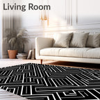 Bold Black White Geometric Maze Design Rug
