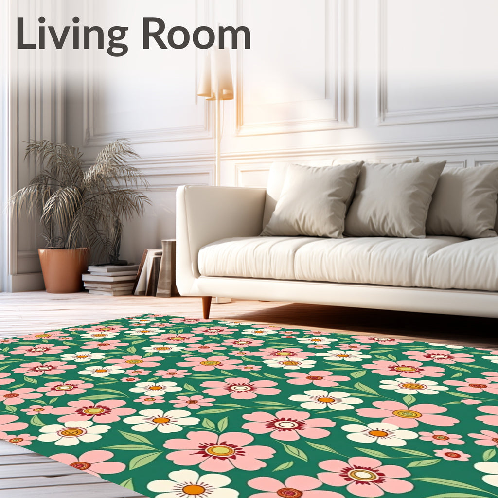 Pink White Flower Garden Pattern Rug