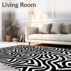 Black White Interlocking Wavy Lines Rug
