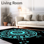 Intricate Aqua Medallion Tribal Design Rug