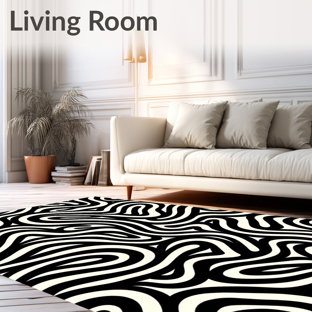 Abstract Black White Swirl Pattern Rug
