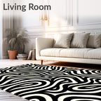 Abstract Black White Swirl Pattern Rug