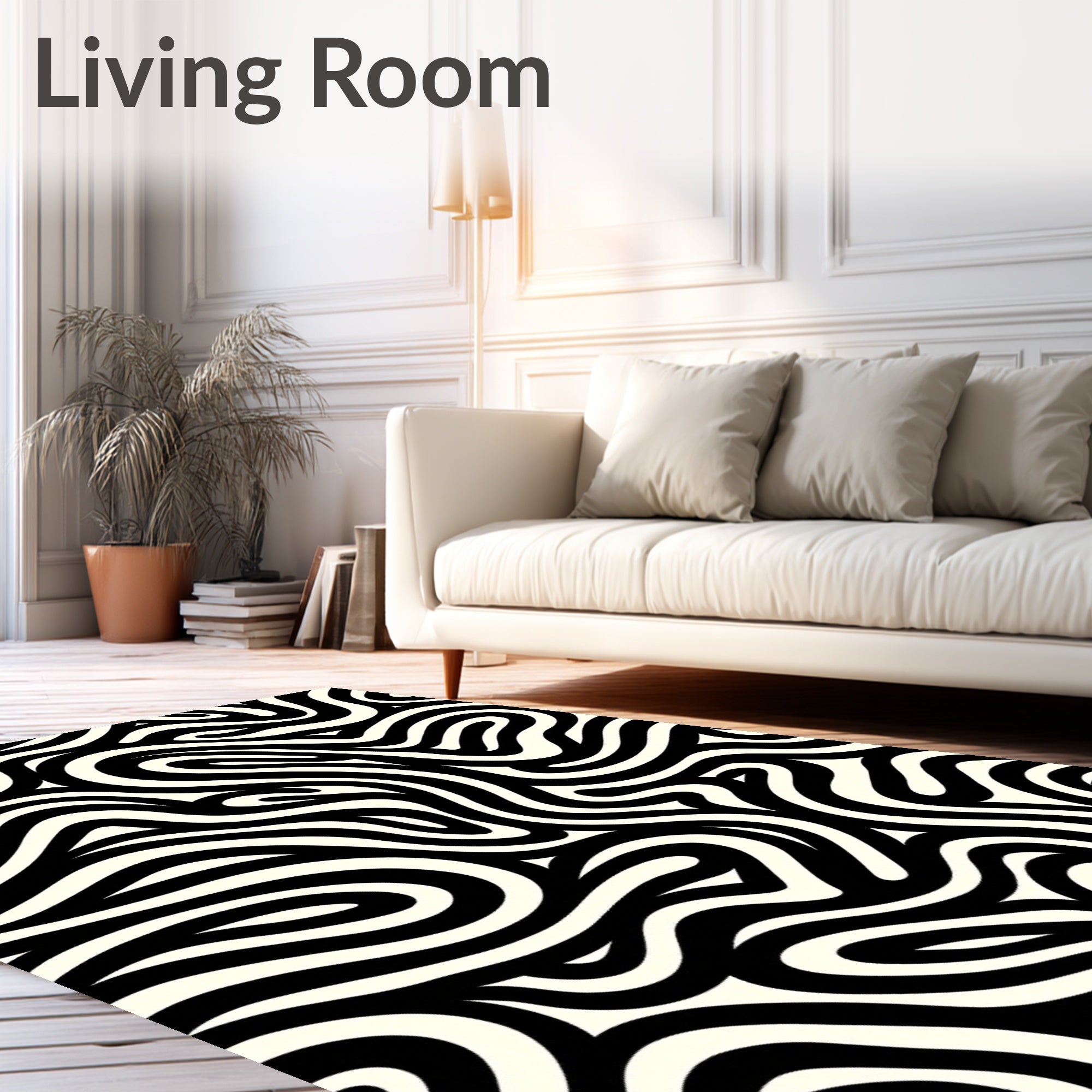 Abstract Black White Swirl Pattern Rug